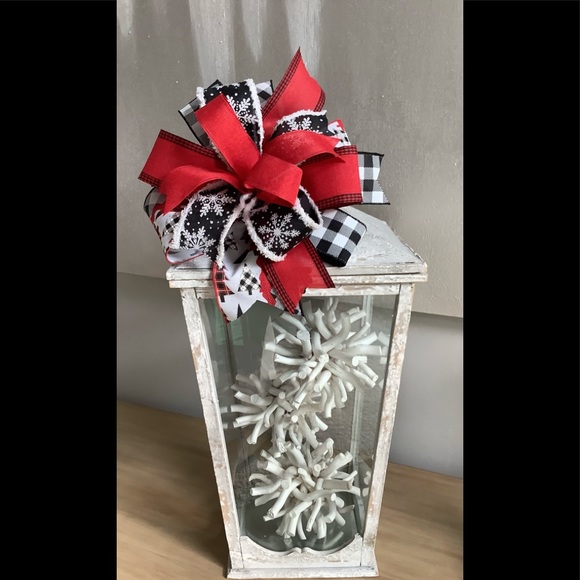 Red & Black Xmas Snowflake Bow, Wreath Bow, Wreath Accent, Lantern Bow, & Winter - Picture 1 of 5